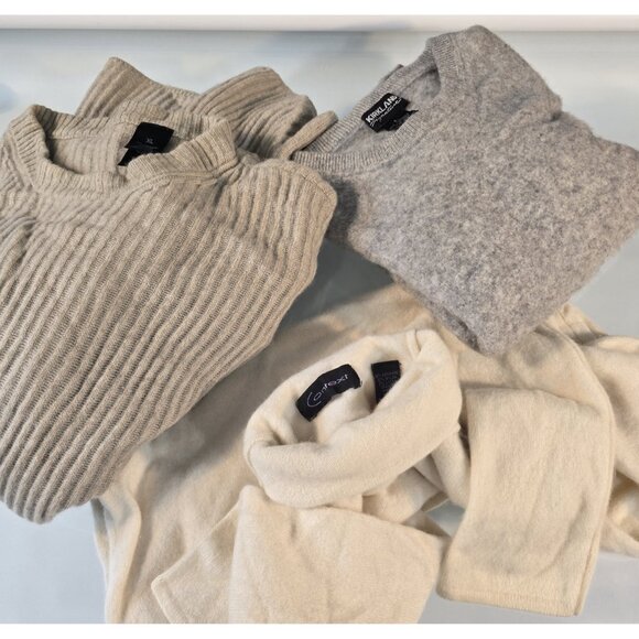 Cashmere Wool Sweaters Lot of 3 Crafters Cutters Repurpose Upcycle Recycle Flaws - Picture 2 of 5
